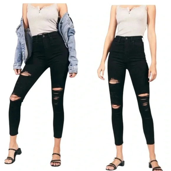 ABERCROMBIE & FITCH Simone High Rise Super Skinny Distressed Jeans Black Size 30 - Picture 1 of 13
